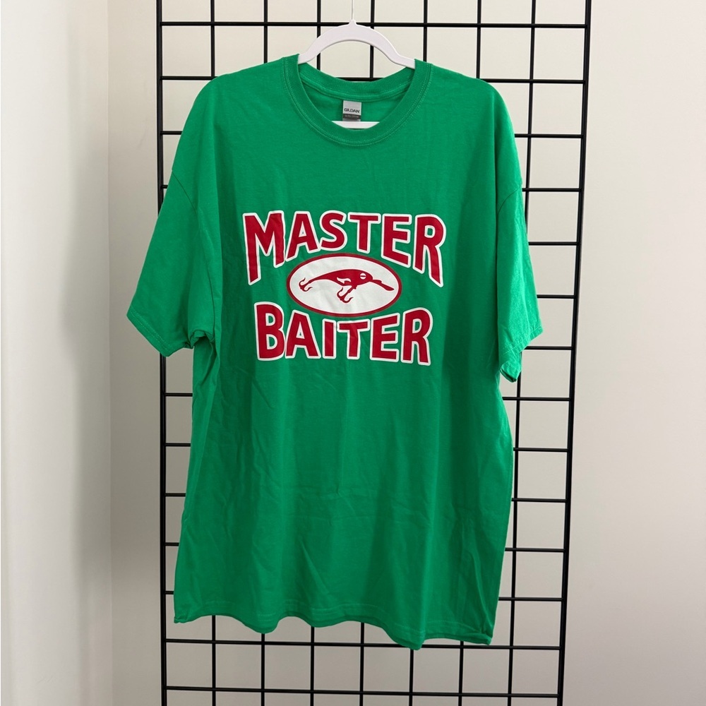Gildan Green Graphic Tee with Red Lettering